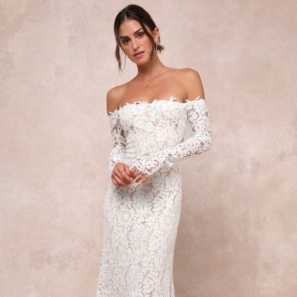Lulus Dresses & Skirts - Lulus Romance Dreamer White Lace Off-the-shoulder Maxi Dress - Size XS